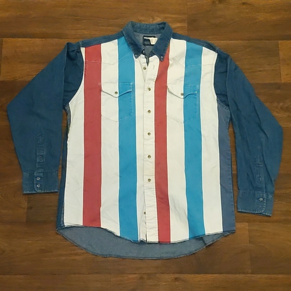 Wrangler Other - Vintage Wrangler Striped Jean Button Up Large